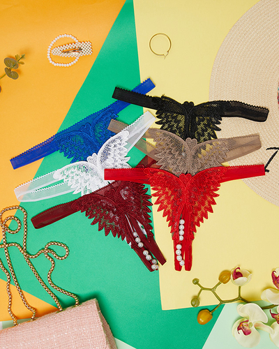 Moteriškos stringai su nėriniais ir karoliukais 6 / pak.- Apatiniai