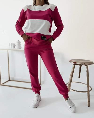 Royalfashion Женский комплект толстовки в полоску цвета фуксии