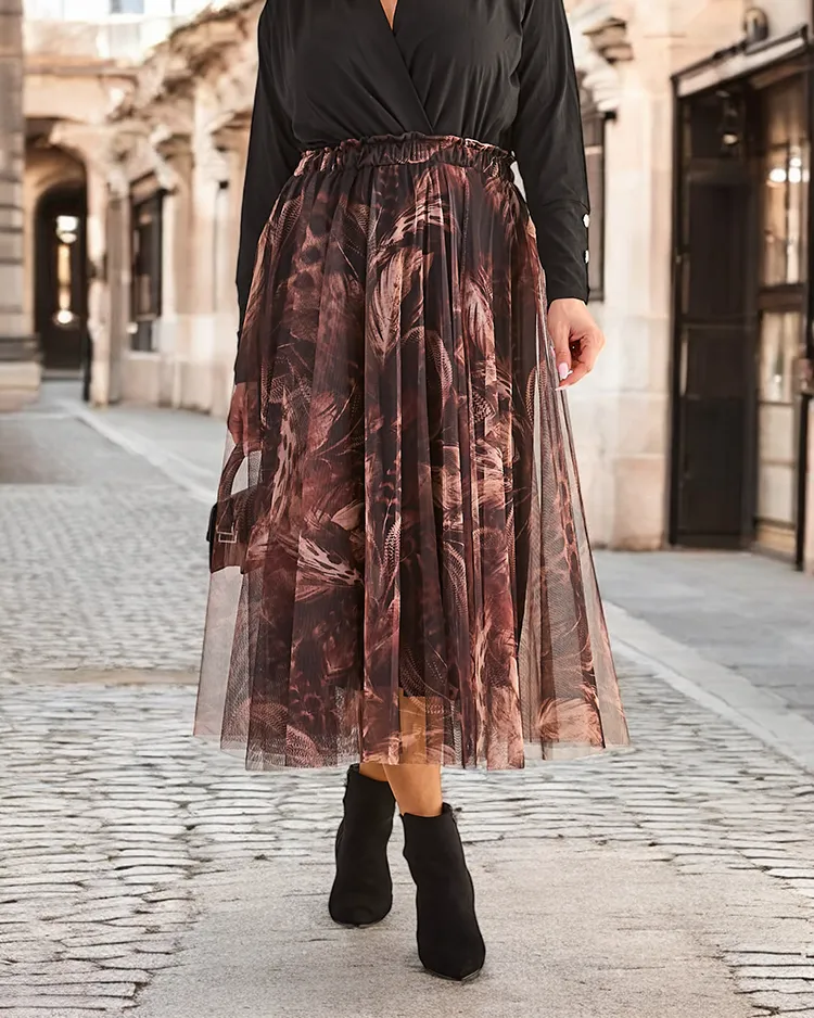 Karališkoji mada Moteriškas dviejų sluoksnių mados sijonas