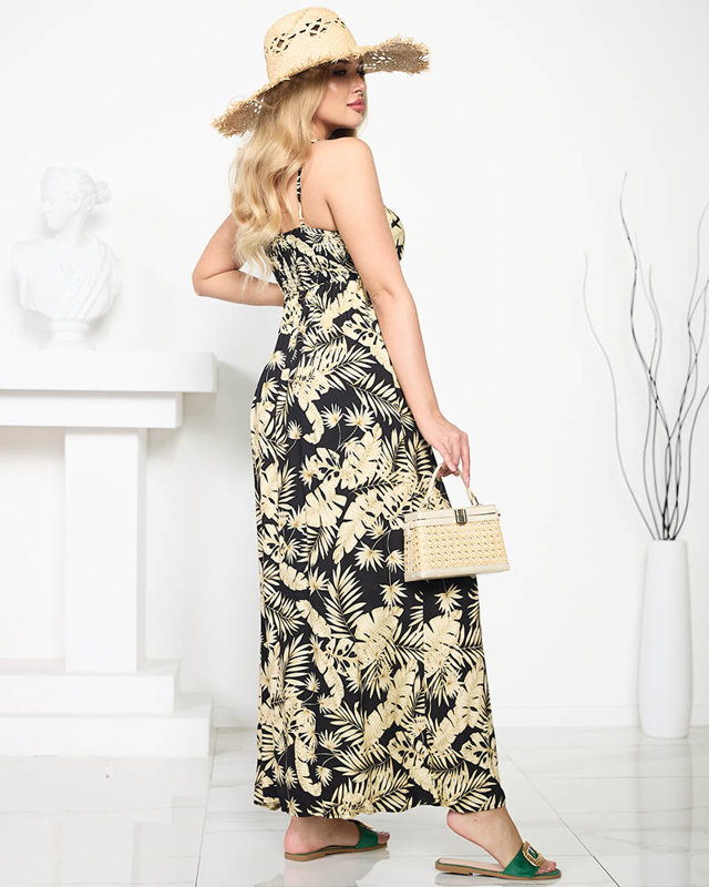 Черное женское платье-макси с узором на бретелях - Одежда