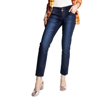 Moteriški tamsiai mėlyni tiesūs džinsai - Drabužiai