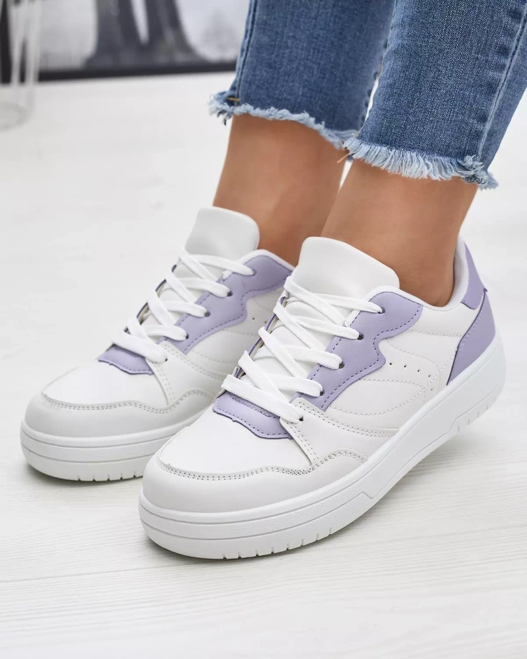 Balti moteriški sportiniai bateliai su violetiniais įdėklais Tercua- Footwear