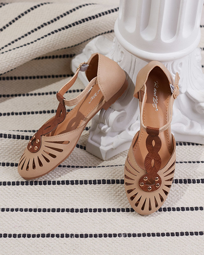 Бежевые женские ажурные балетки с вырезами по бокам Erraf-Footwear
