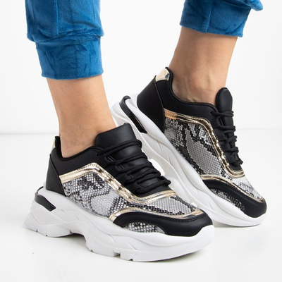 Juodi moteriški sportiniai bateliai su įspaudais a'la gyvatės oda Botar - Avalynė