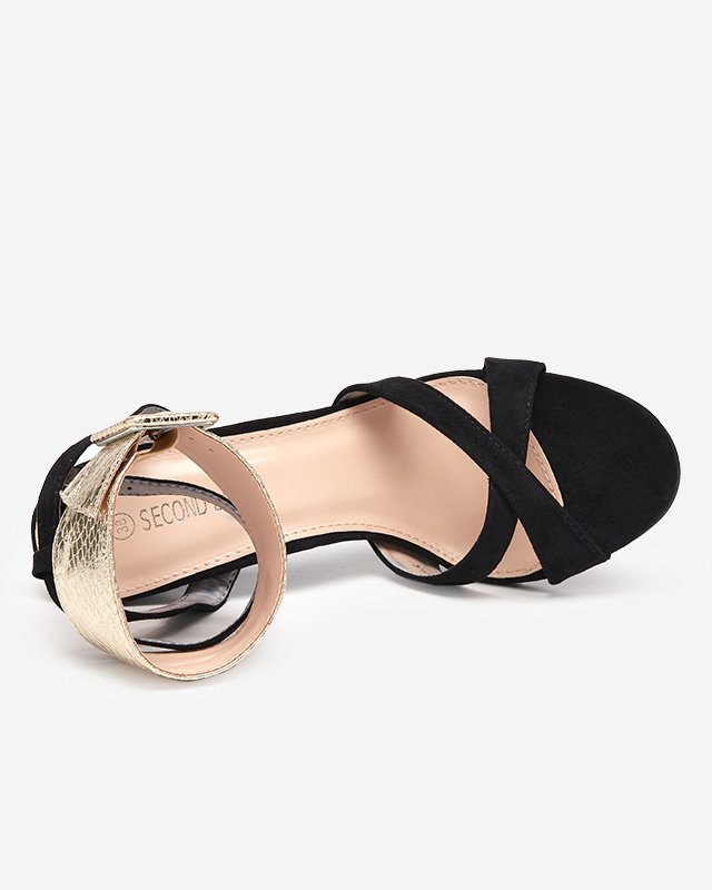 OUTLET Женские босоножки на черном высоком каблуке с золотистой полоской Magnessias - Обувь