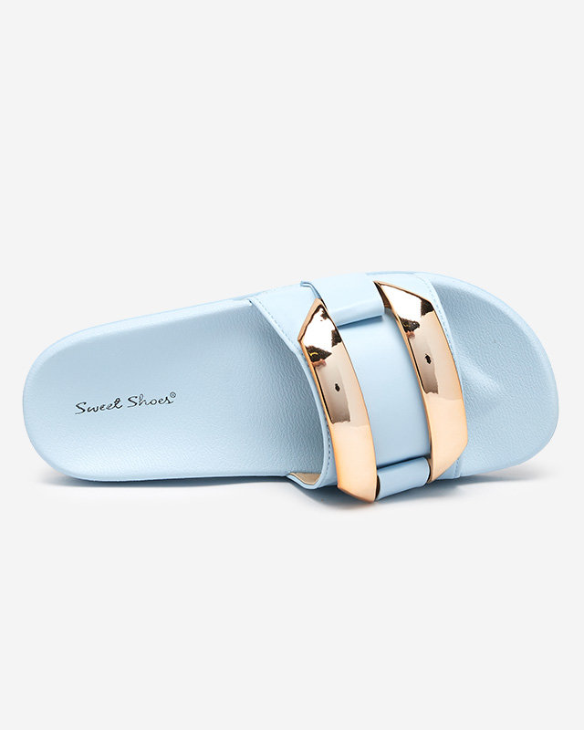 OUTLET Синие женские тапочки с золотым орнаментом Serina - Обувь