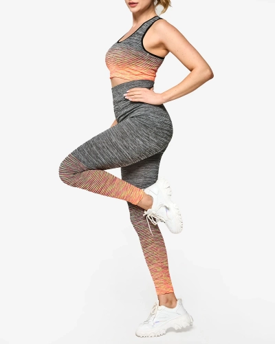 Pilkas moteriškas sportinis komplektas su oranžiniais intarpais - Apranga