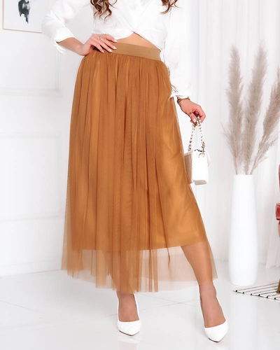 Светло-коричневая женская двухслойная юбка миди Одежда