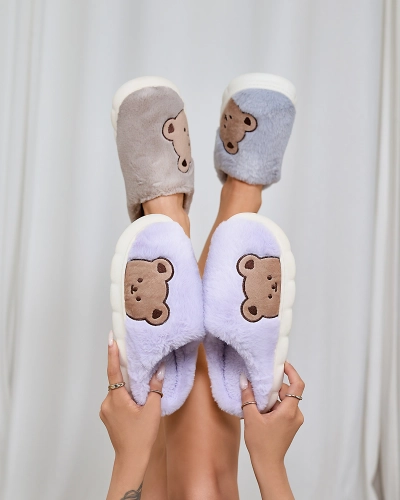 Royalfashion Женские меховые тапочки с мишкой фиолетового цвета Fetemes
