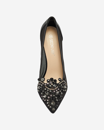 OUTLET Черные женские туфли на шпильке с сеткой и цирконами Heiflo- Footwear