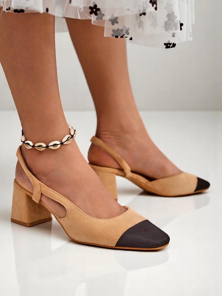 Royalfashion Damskie czółenka Eleganzo – niski obcas, ozdobny nosek