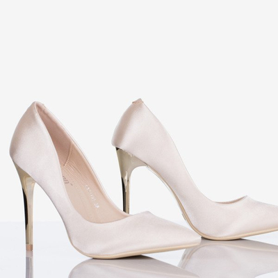 Beżowe satynowe szpilki damskie Gold Star - Obuwie