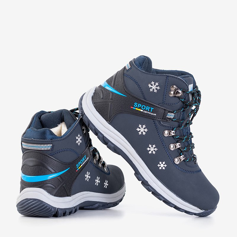 Зимние женские утепленные ботинки темно-синего цвета с декором Aliza - Обувь