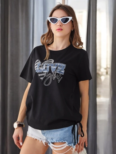 Royalfashion Moteriškas medvilninis marškinėliai LOVE su deimantais