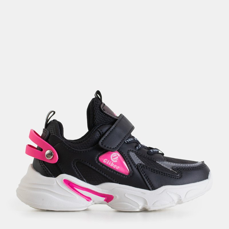 Черные детские кроссовки с розовыми элементами Pella