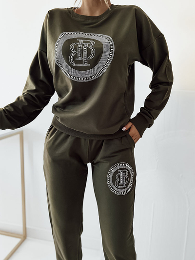 Royalfashion Темно-зеленый женский свитшот с цирконами