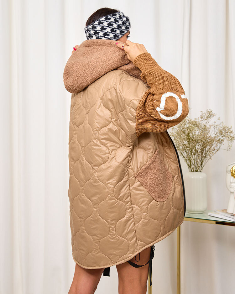 Royalfashion Светло-коричневая женская стеганая куртка с овчиной