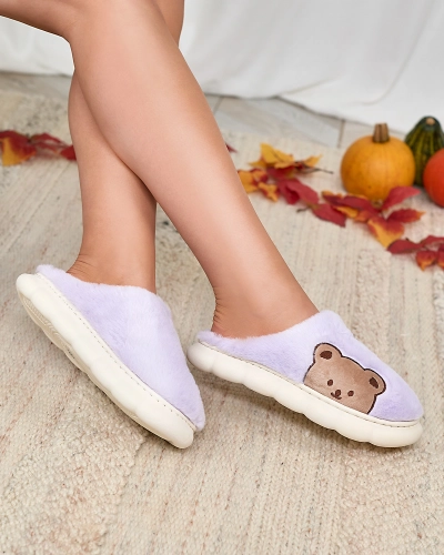 Royalfashion Женские меховые тапочки с мишкой фиолетового цвета Fetemes