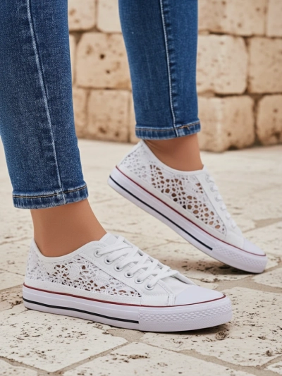 Aurelia Bianco - Ažūriniai balti Royalfashion audinio sportbačiai, 40 dydis