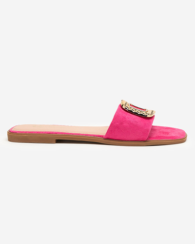 OUTLET Fuchsia moteriškos ekologiškos zomšinės šlepetės su auksine sagtimi Lozi. Avalynė