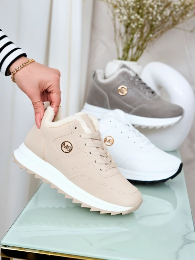 Royalfashion Beżowe buty sportowe damskie z ociepleniem Lahho