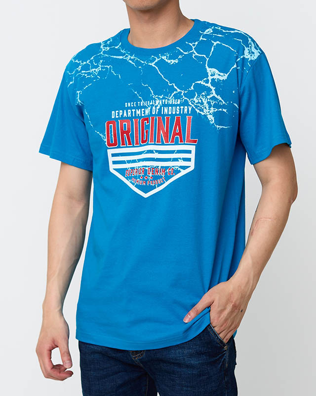 Бирюзовая футболка мужская с принтом - Одежда