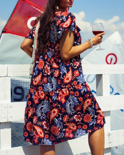 Royalfashion Темно-синее женское платье с красочным цветочным рисунком