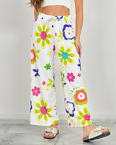 Royalfashion Женские широкие брюки из цветочной ткани