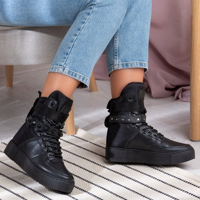 Czarne sportowe botki na platformie Redibek - Obuwie