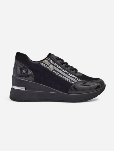 Czarne sneakersy koturny damskie Calista Nero