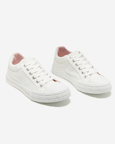 Balti moteriški sportbačiai su rožine juostele Sols- Avalynė