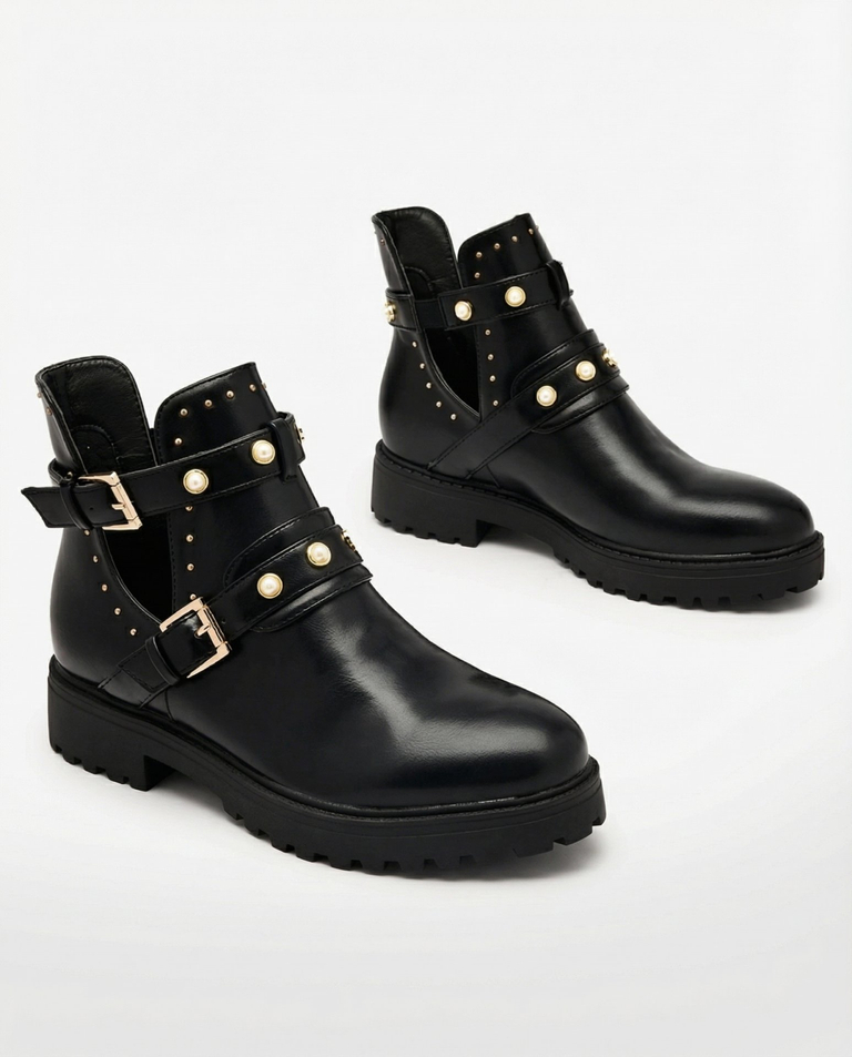 "Royalfashion" Juodi moteriški puošnūs plokščiapadžiai bateliai Pearl Elegance