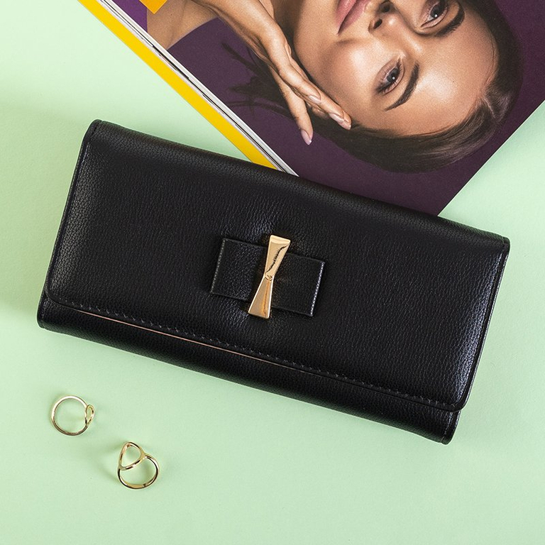 Didelė juoda moteriška piniginė su lanku - Piniginė