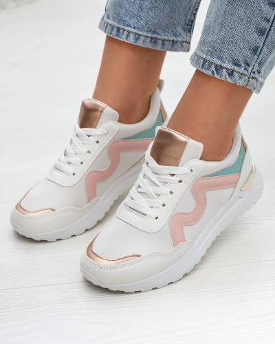 Balti moteriški sportiniai bateliai su spalvingais įdėklais Kiari - Avalynė