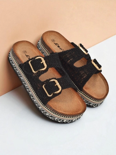 Royalfashion Moteriškos platforminės sandalės su sagtimis CorkStyle