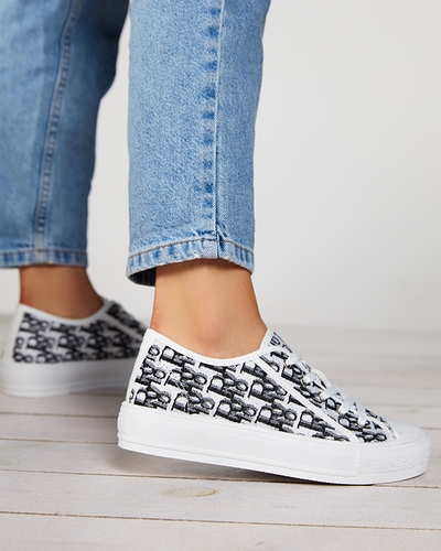 OUTLET White - juodi moteriški sportbačiai su žalia Sohop spauda - Avalynė