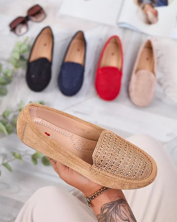 Светло-коричневые женские мокасины с цирконами Bretika - Обувь