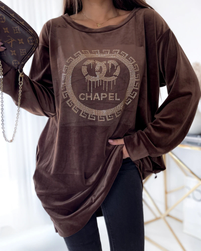 Royalfashion Tamsiai ruda moteriška tunika su cirkonais