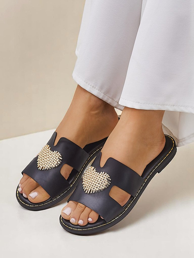 Royalfashion moteriški šlepetės su širdimi Aukso širdis