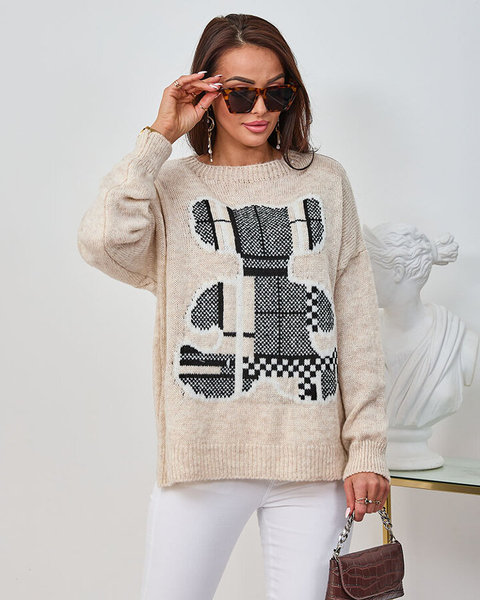 "Royalfashion" Smėlio spalvos moteriškas megztinis su meškiuku