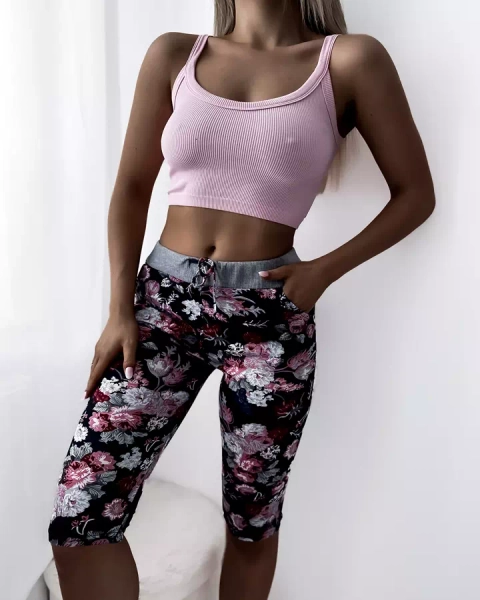 Moteriški kaštoniniai 3/4 šortai su gėlių raštu - Drabužiai