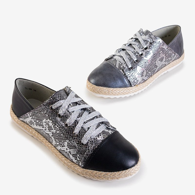 Серые женские кроссовки со вставками под кожу змеи Nohims