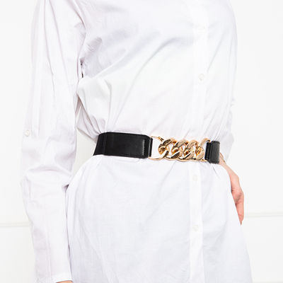 Черный эластичный ремень с золотой цепочкой
