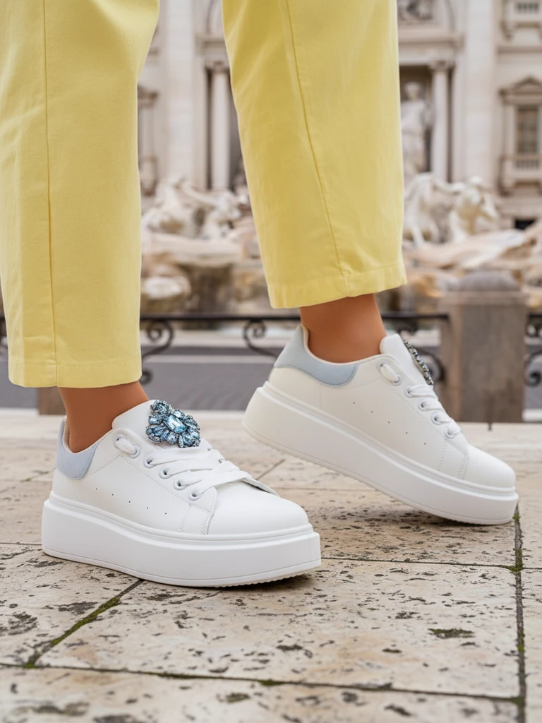 Aurelia Bianco – Белые женские кроссовки на платформе с гламурным украшением