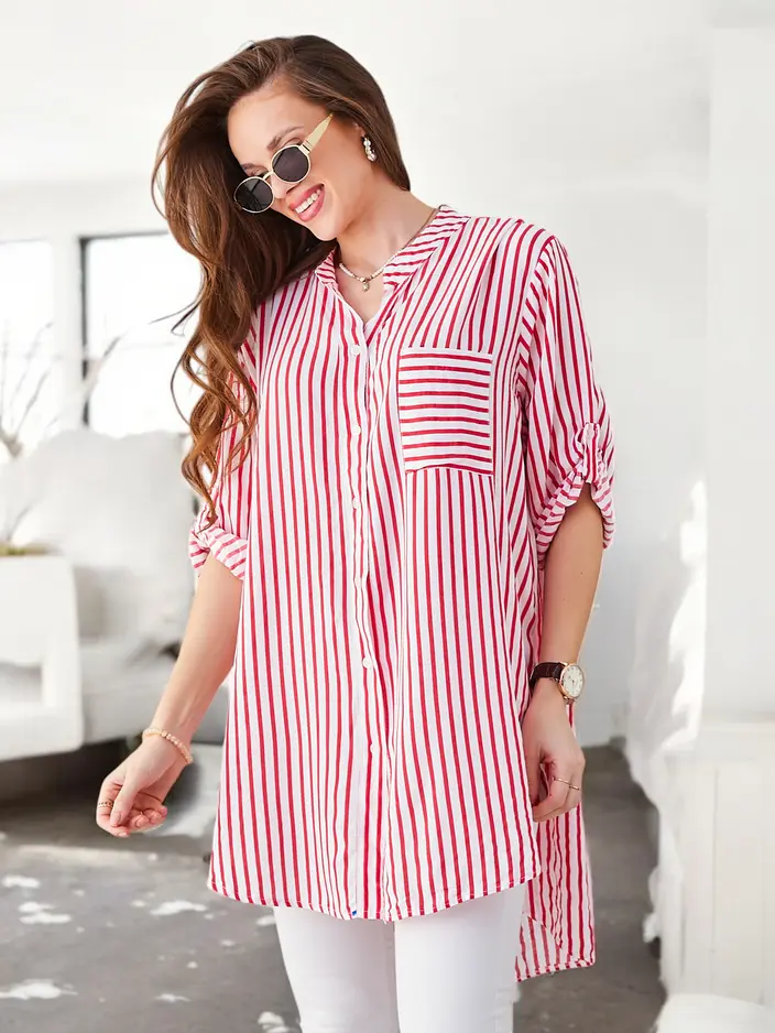 Royalfashion Viskozės ilga moterų juostuota palaidinė