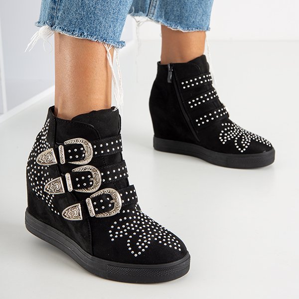 Черные кроссовки на танкетке с блестками Princali - Обувь