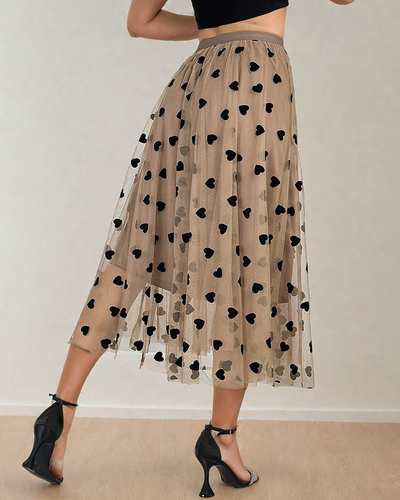 Royalfashion Moteriškas dvisluoksnis midi sijonas su širdelėmis