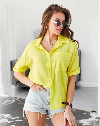 Royalfashion medvilninė moteriška marškinė su reljefu ir V formos iškirpte, su 3/4 rankovėmis