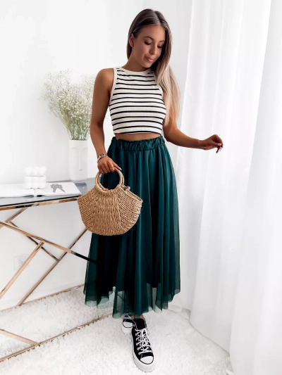 Royalfashion Женская двухслойная юбка-миди темно-зеленого цвета