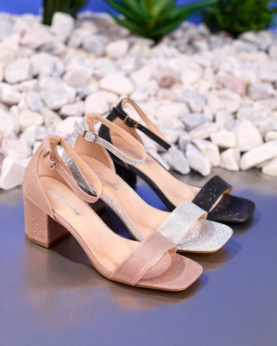 Royalfashion Blizgantys rožinio aukso spalvos moteriški sandalai ant aulinuko Ratties